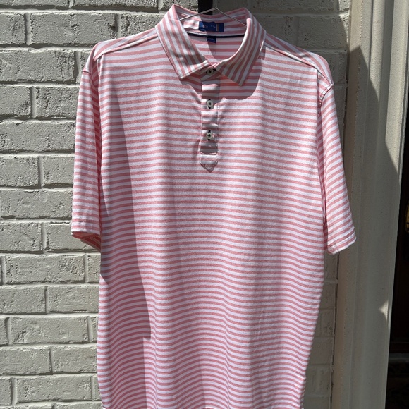 Stitch Damon Polo short sleeve golf shirt pink white stripe M/L - Picture 2 of 15